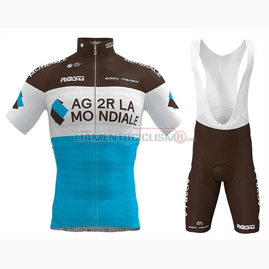 Abbigliamento Ciclismo Ag2r La Mondiale Manica Corta 2019 Marrone Bianco Blu